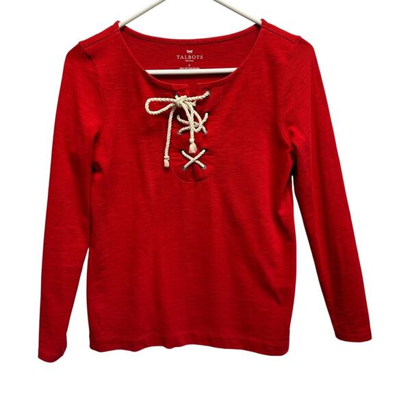 Talbots Small Petite Red Boat Neck Top Rope Neck Nautical Coastal July 4th - Picture 1 of 8